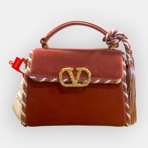 NEW Valentino Garavani VSLING Mini Velvet Top-Handle Bag PINK